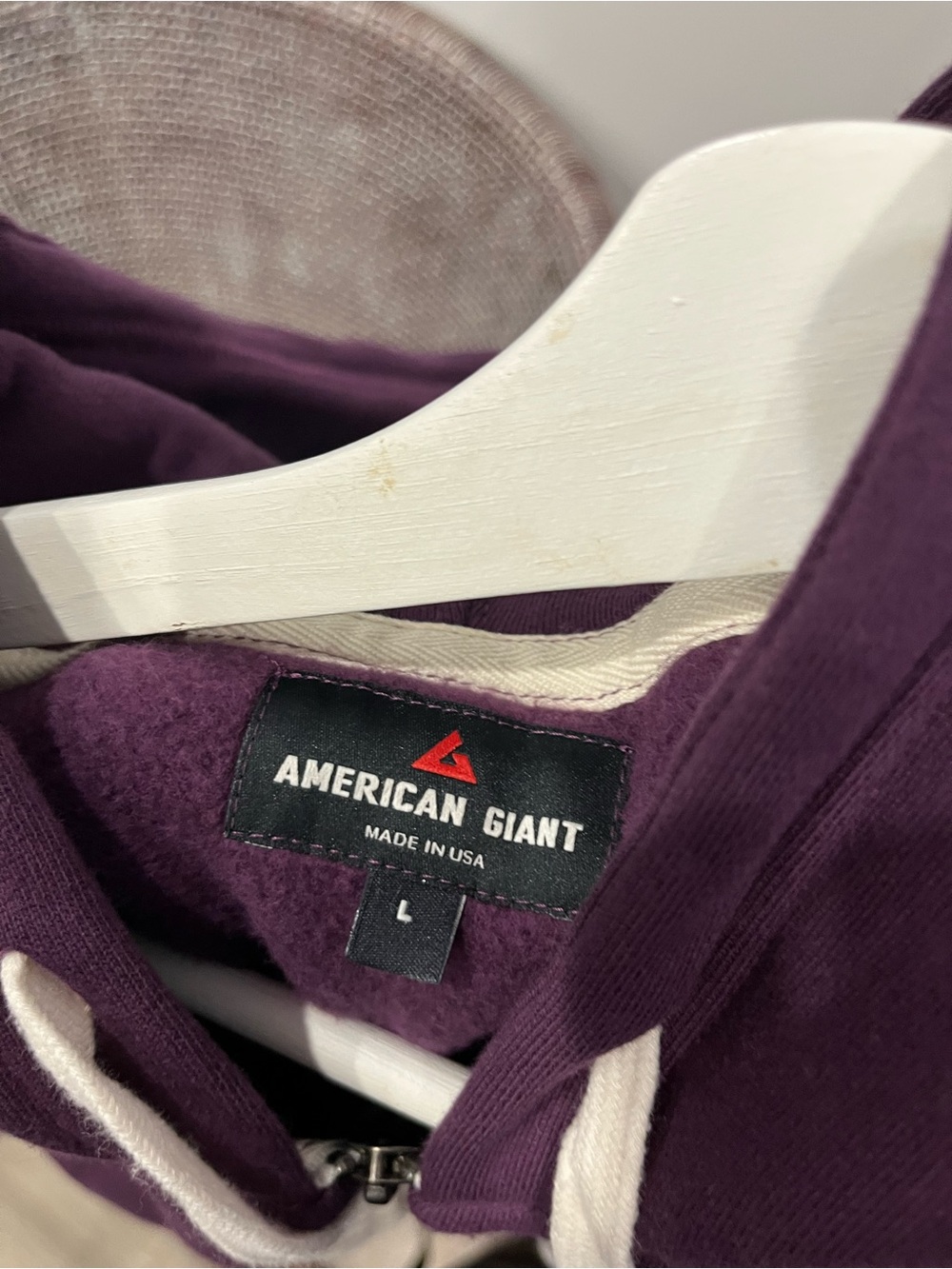 NWOT American Giant Plum Full-Zip Hoodie with White Drawcords - Picture 3 of 3